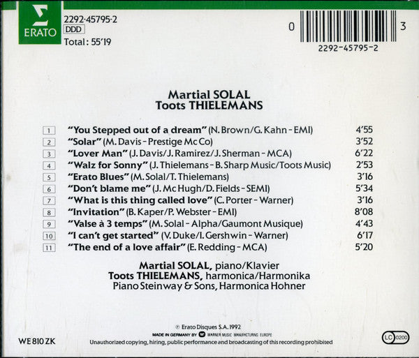 Martial Solal, Toots Thielemans : Martial Solal Toots Thielemans (CD, Album)