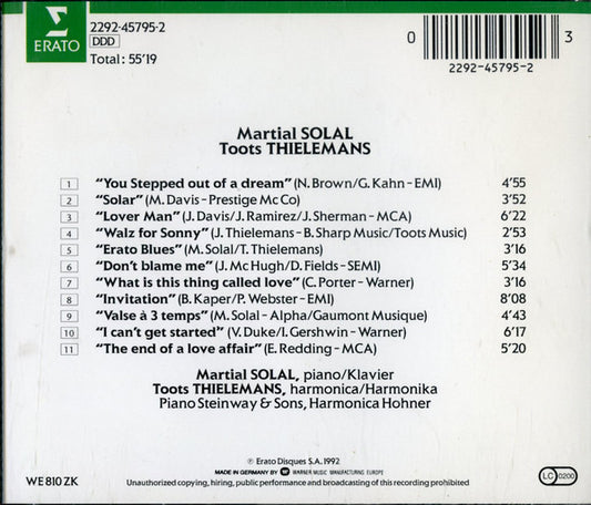 Martial Solal, Toots Thielemans : Martial Solal Toots Thielemans (CD, Album)