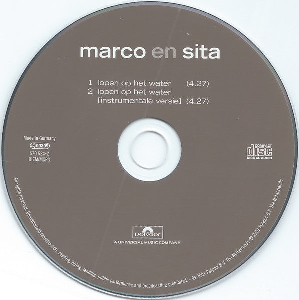 Marco Borsato En Sita : Lopen Op Het Water (CD, Single)