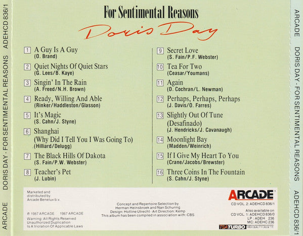 Doris Day : For Sentimental Reasons Volume 2 (CD, Comp)
