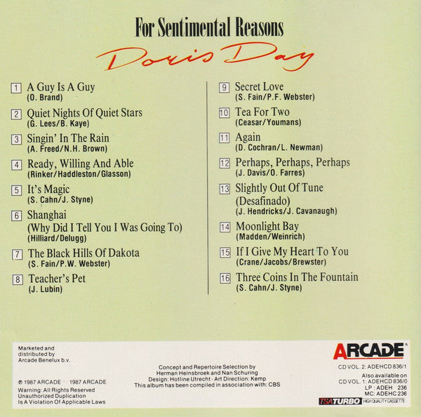 Doris Day : For Sentimental Reasons Volume 2 (CD, Comp)