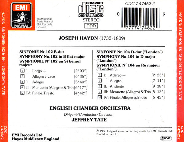 Joseph Haydn - English Chamber Orchestra, Jeffrey Tate : Symphonies Nos. 102 & 104 "London" (CD)