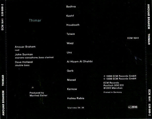 Anouar Brahem / John Surman / Dave Holland : Thimar (CD, Album, RP, Sli)