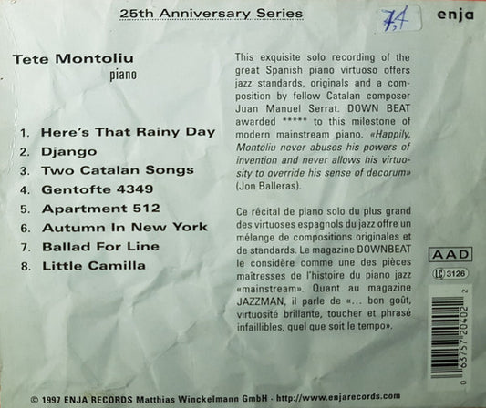 Tete Montoliu : Songs For Love (CD, Album)
