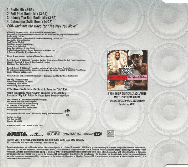 OutKast Featuring Sleepy Brown : The Way You Move (CD, Maxi, Enh)