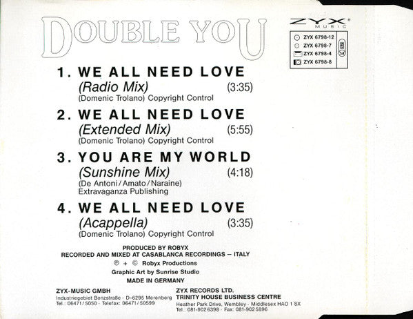 Double You : We All Need Love (CD, Maxi)