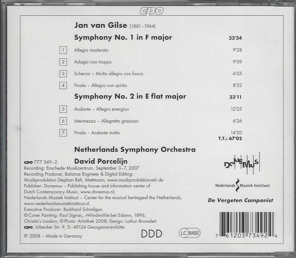 Jan Van Gilse — The Netherlands Symphony Orchestra, David Porcelijn : Symphonies 1 & 2 (CD, Album)
