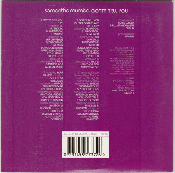 Samantha Mumba : Gotta Tell You (CD, Single, Car)