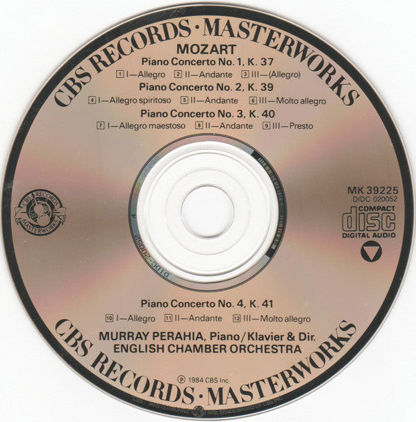 Murray Perahia - Wolfgang Amadeus Mozart, English Chamber Orchestra : Piano Concerti Nos. 1-4, K.37, 39, 40, 41 (CD, Album, RE)