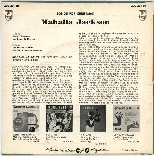 Mahalia Jackson : Songs For Christmas (7", EP)