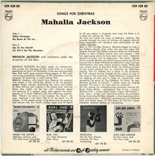 Mahalia Jackson : Songs For Christmas (7", EP)