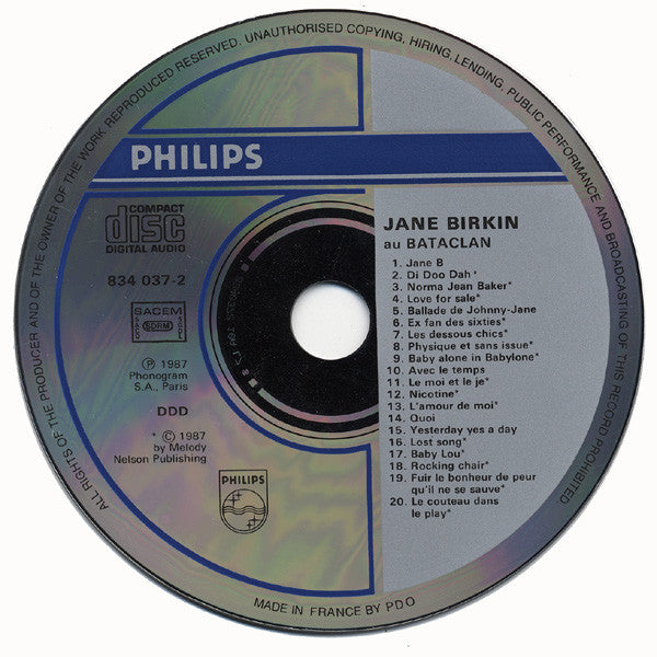 Jane Birkin : Au Bataclan (CD, Album)