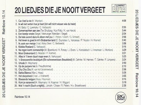 Unknown Artist : 20 Liedjes Die Je Nooit Vergeet (CD, Album)