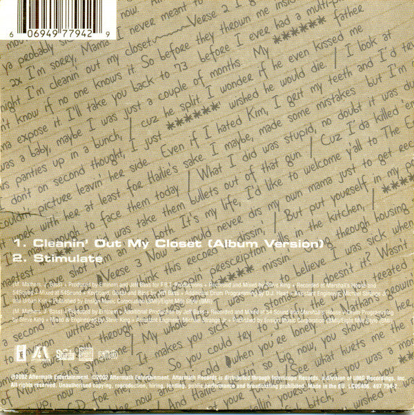 Eminem : Cleanin' Out My Closet (CD, Single, Car)