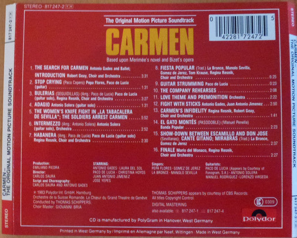 L'Orchestre De La Suisse Romande, Le Chœur Du Grand Théâtre De Genève, Thomas Schippers, Giovanni Bria : Carmen - The Original Motion Picture Soundtrack (CD, Album)