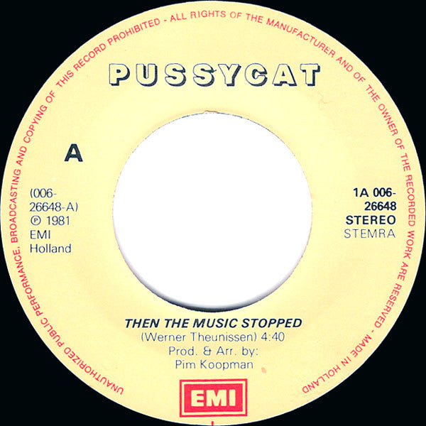 Pussycat (2) : Then The Music Stopped (7", Single, Red)