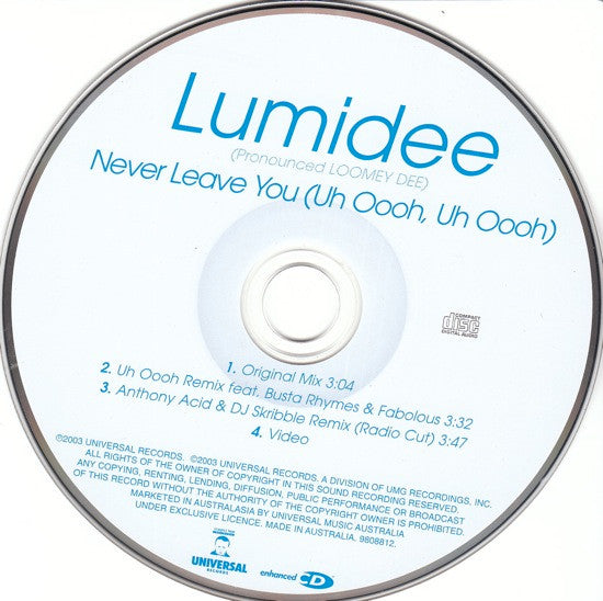 Lumidee : Never Leave You (Uh Oooh, Uh Oooh) (CD, Single, Enh)