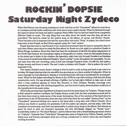 Rockin' Dopsie : Saturday Night Zydeco (CD, Album)