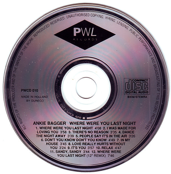Ankie Bagger : Where Were You Last Night (CD, Album)