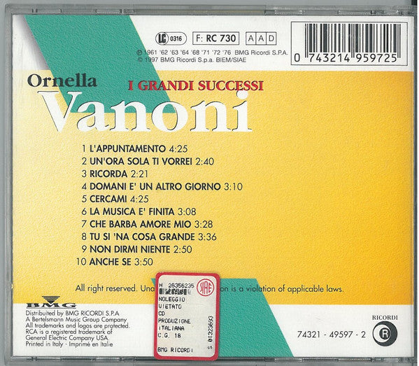 Ornella Vanoni : I Grandi Successi (CD, Comp, RE)