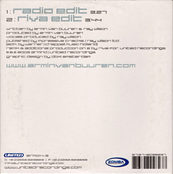 Armin van Buuren Featuring Ray Wilson : Yet Another Day (CD, Single)