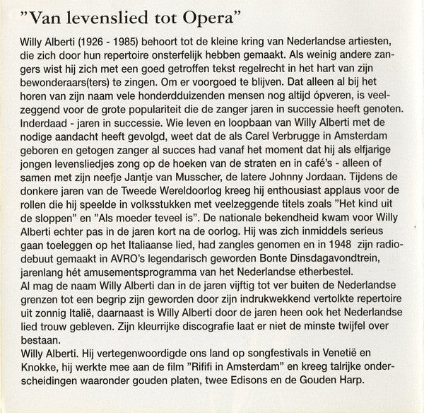 Willy Alberti : Van Levenslied Tot Opera (2xCD, Comp)