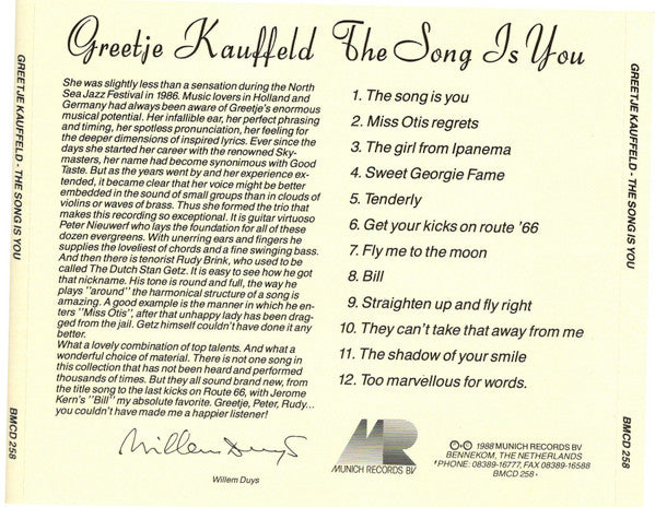 Greetje Kauffeld : The Song Is You (CD, Album)