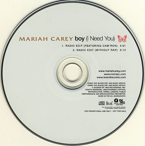 Mariah Carey : Boy (I Need You) (CD, Single, Promo)