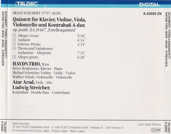 Franz Schubert - Haydn-Trio, Wien, Atar Arad, Ludwig Streicher : Forellenquintett (Trout Quintet) (CD, Album)