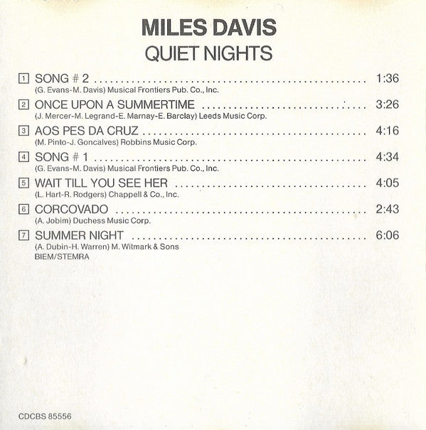 Miles Davis : Quiet Nights (CD, Album, RE)