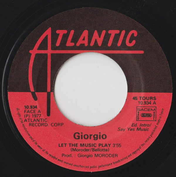 Giorgio Moroder : Let The Music Play (7", Single)