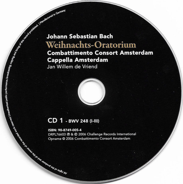Johann Sebastian Bach, Combattimento Consort Amsterdam, Cappella Amsterdam, Jan Willem de Vriend : Weihnachts-Oratorium (2xCD)