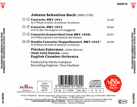 Johann Sebastian Bach, Pinchas Zukerman, English Chamber Orchestra : Violin Concertos (CD, Album)