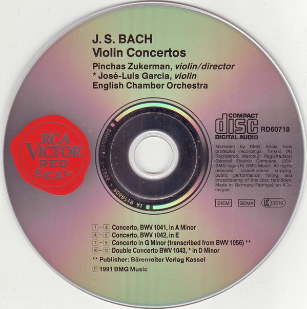 Johann Sebastian Bach, Pinchas Zukerman, English Chamber Orchestra : Violin Concertos (CD, Album)