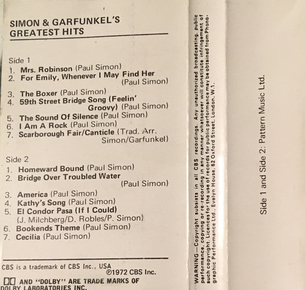 Simon & Garfunkel : Simon & Garfunkel's Greatest Hits (Cass, Comp, RE)