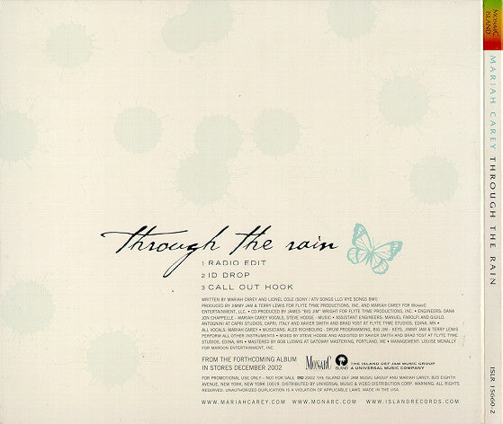Mariah Carey : Through The Rain (CD, Single, Promo)