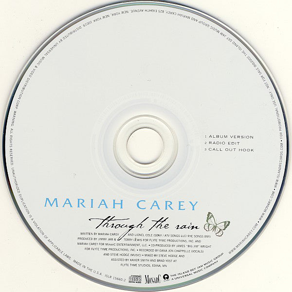 Mariah Carey : Through The Rain (CD, Single, Promo)