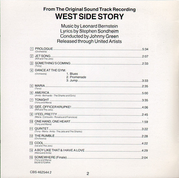 Leonard Bernstein : West Side Story (The Original Sound Track Recording) (CD, Album, RE)