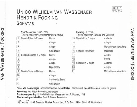 Unico Wilhelm Van Wassenaer / Hendrik Focking : Sonatas (CD)