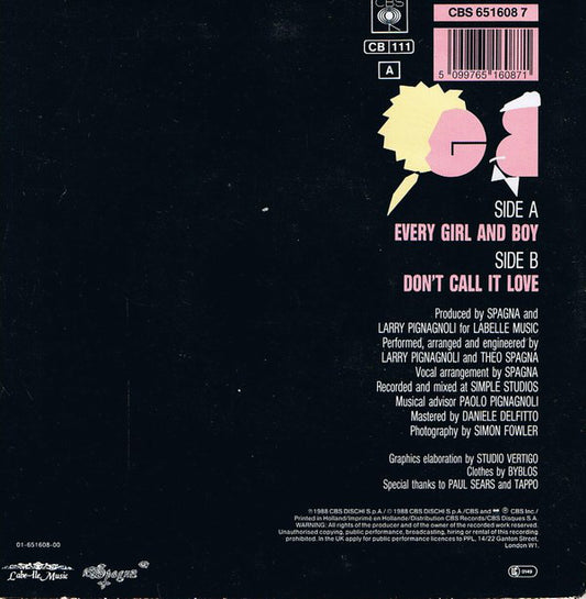 Ivana Spagna : Every Girl And Boy (7", Single)