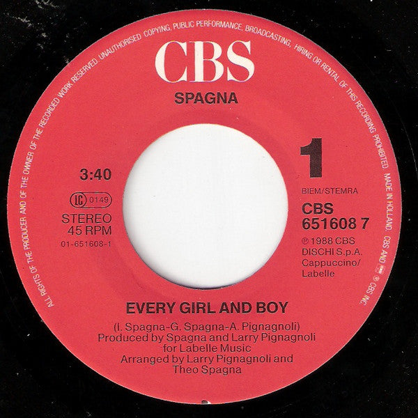 Ivana Spagna : Every Girl And Boy (7", Single)
