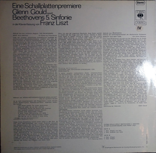 Ludwig van Beethoven - Glenn Gould, Franz Liszt : Eine Schallplattenpremiere - Glenn Gould Spielt Beethovens 5. Sinfonie In Der Klavierfassung Von Franz Liszt (LP, RE)