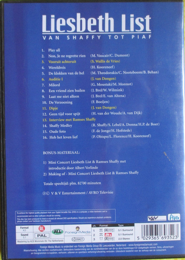 Liesbeth List : Van Shaffy Tot Piaf (DVD-V, Album)