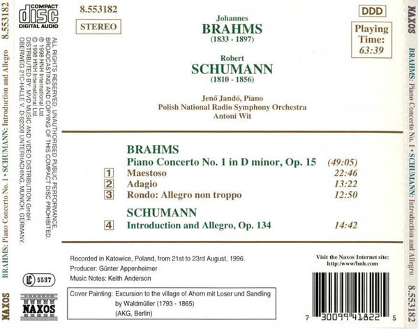 Johannes Brahms, Robert Schumann, Jenö Jandó, Wielka Orkiestra Symfoniczna Polskiego Radia W Katowicach, Antoni Wit : Piano Concerto No. 1 / Introduction And Allegro (CD, Album)
