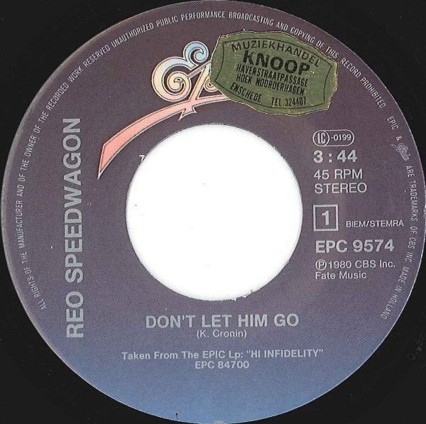 REO Speedwagon : Don't Let Him Go (7", Single)