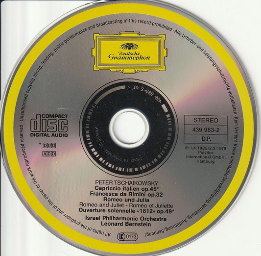 Leonard Bernstein, Israel Philharmonic Orchestra, Pyotr Ilyich Tchaikovsky : Ouverture 1812 - Romeo & Julia - Capriccio Italien - Franscesca a Rimini (CD, Comp, RM)