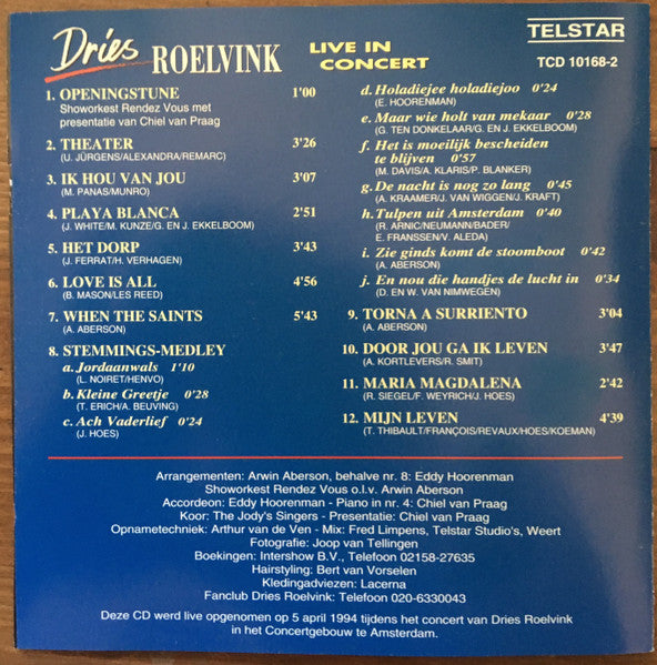 Dries Roelvink : Live In Concert (CD, Album)