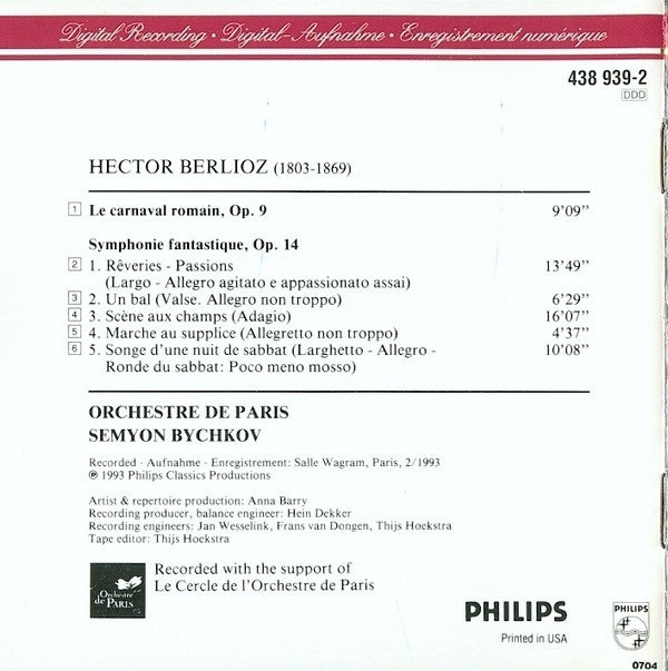 Hector Berlioz, Semyon Bychkov : Le Carnaval Romain - Symphonie Fantastique Op. 14 (CD, Album)