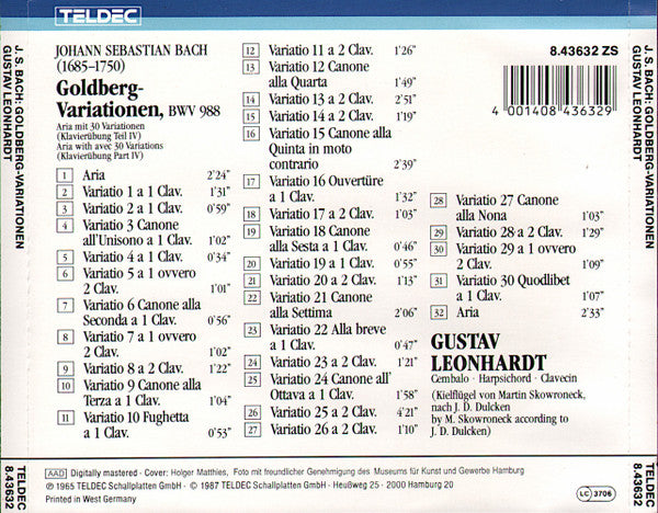 Johann Sebastian Bach, Gustav Leonhardt : Goldberg Variationen, BWV 988 (CD)