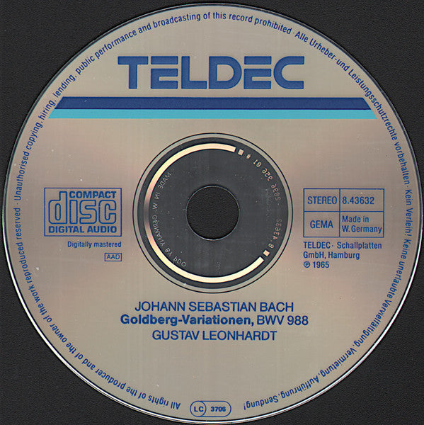 Johann Sebastian Bach, Gustav Leonhardt : Goldberg Variationen, BWV 988 (CD)